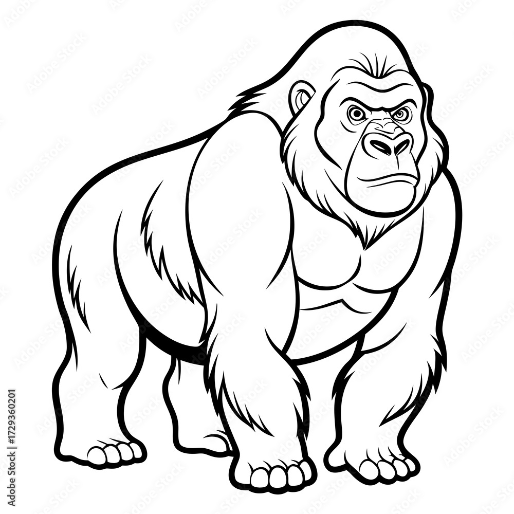 Obraz premium Cartoon gorilla standing illustration with bold lines and shading