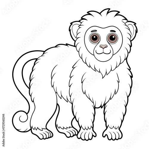 Cartoon monkey illustration with white fur standing confidently