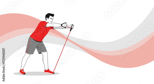 Man Demonstrates Fitness Using Resistance Band For Strength And Physical Health Training