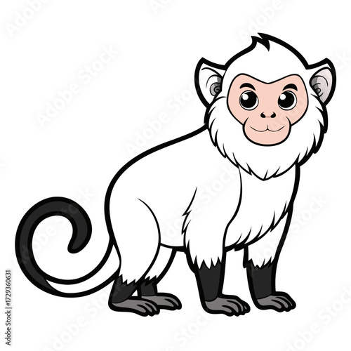 Cartoon illustration of a Coppery Titi monkey on white