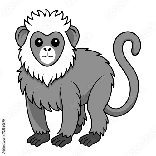 Cartoon monkey with a distinctive white collar stands upright