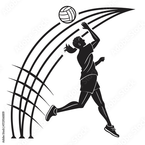 Volleyball Player Jumping Spike Silhouette
