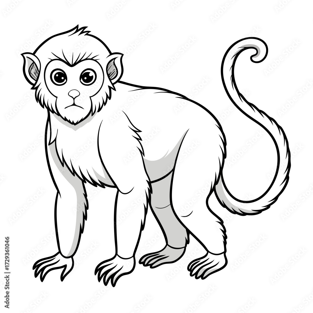 Fototapeta premium Line art illustration of a monkey standing on white