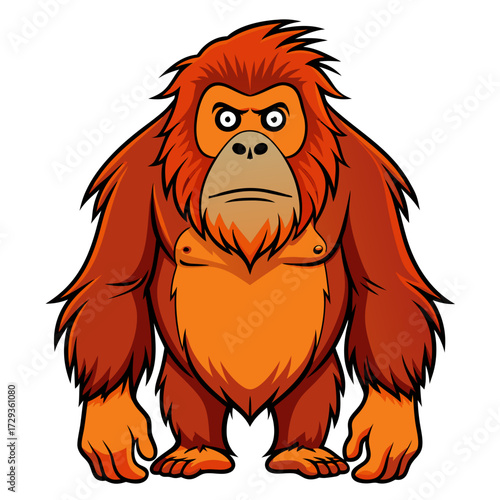 Cartoon orangutan character with grumpy expression and dominant orange fur