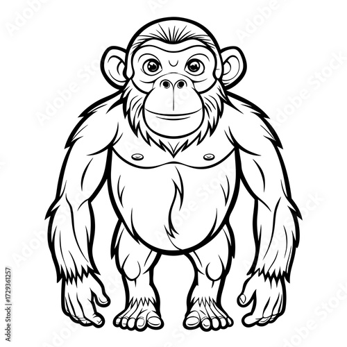 Cartoon monkey outlined in black and white illustration
