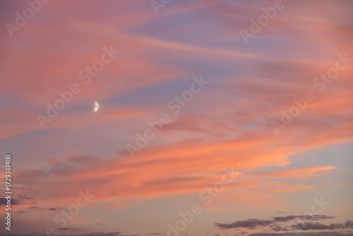 sky with moon and red sunset lights (focal length 109 mm)