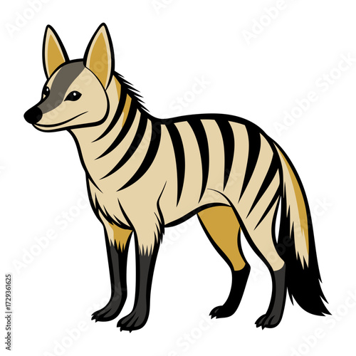 Aardwolf illustration with black stripes on a white background
