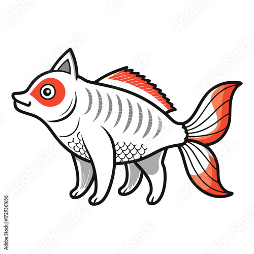 Abstract cat-fish hybrid creature illustration with bold outlines