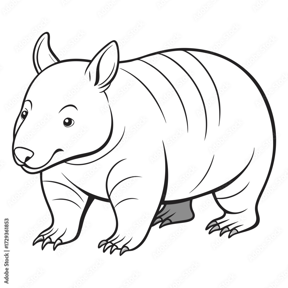 Fototapeta premium Cute wombat illustration in black and white outline style