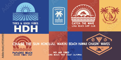 Photography Retro tropical beach vibes collage featuring surf culture and coastal destinatio