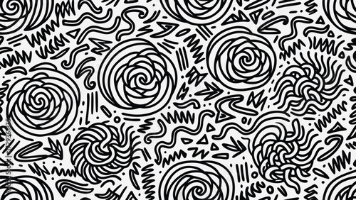 Seamless abstract doodle pattern of random messy scribbles and spirals for creative backgrounds