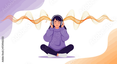 Meditative Young Person Listening To Music With Headphones On For Relaxation And Serenity