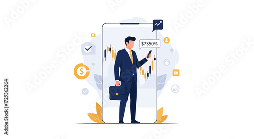 Mobile Trading Platform for Financial Success: Businessman Checking Stock Market on Smartphone