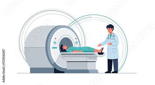 Medical Imaging: A Patient Undergoing an MRI Scan with a Medical Professional Present