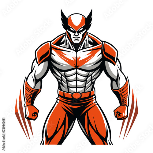 Stylized superhero character with claws and determined expression