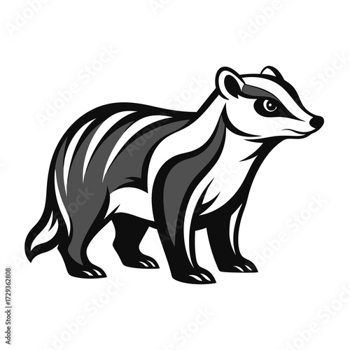 Stylized Badger Illustration with Bold Stripes and Clean Lines