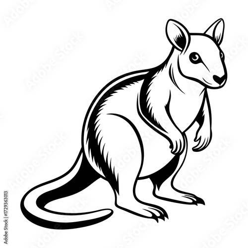 Stylized wallaby illustration in black and white vector format