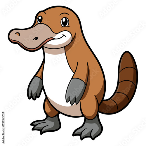 Cartoon platypus illustration with happy expression on white background