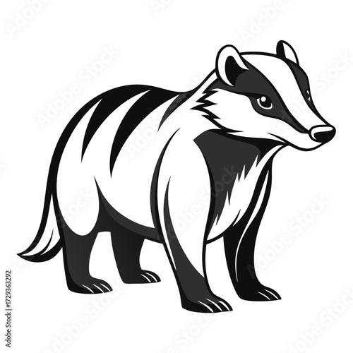 Cartoon badger illustration in bold black and white outline