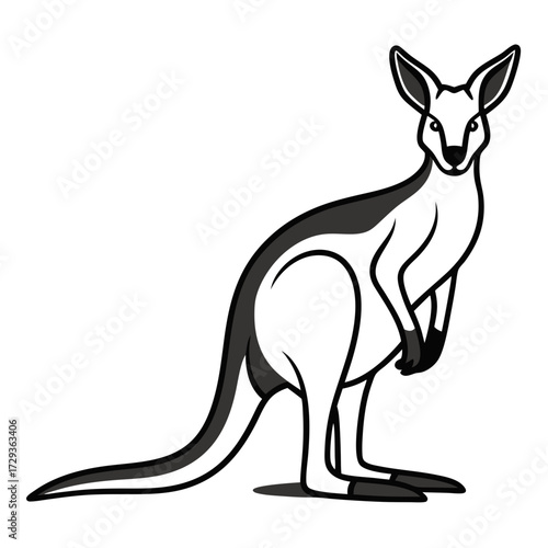 Cartoon kangaroo stands tall, rendered in graphic style