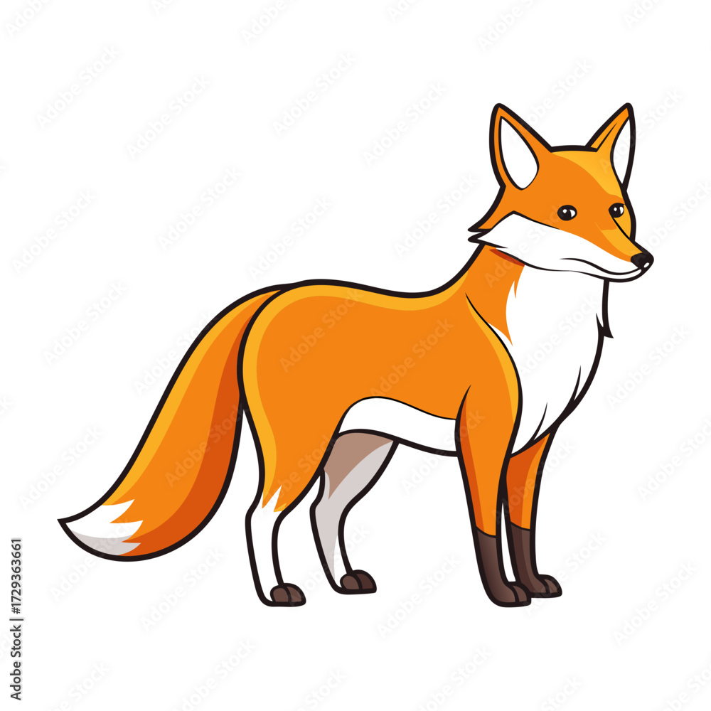 Obraz premium Cartoon fox illustration with orange fur and white background