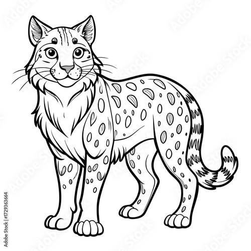 Line art illustration of a snow leopard standing upright