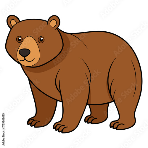 Cartoon illustration of a brown bear standing isolated