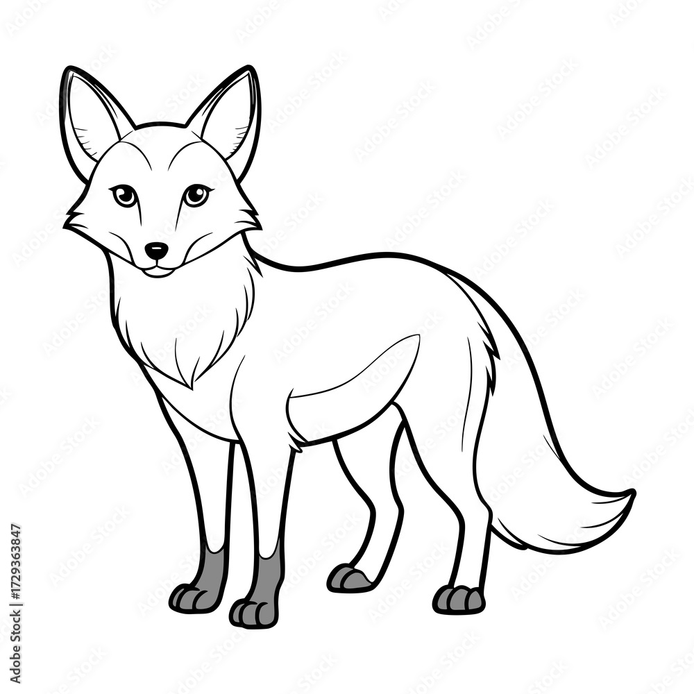 Obraz premium Black and white line art of fox standing alert