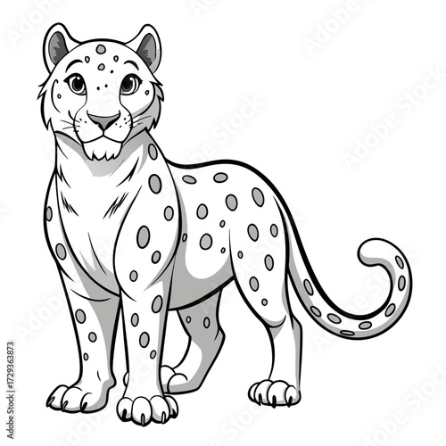 Cartoon Snow Leopard Illustration Standing on a White Background