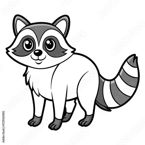 Cute cartoon raccoon character with stripes on white background