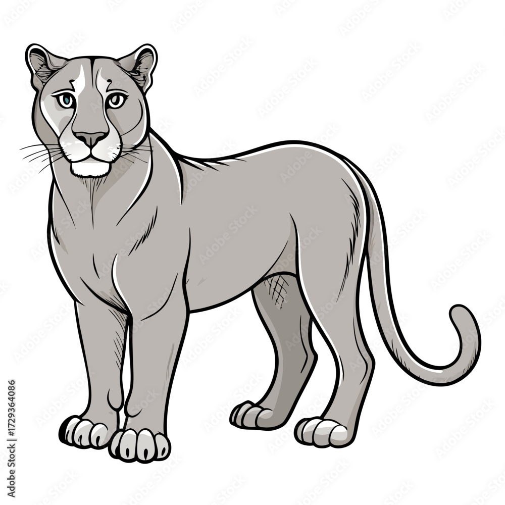 Fototapeta premium Stylized Mountain Lion Illustration Standing on White Background