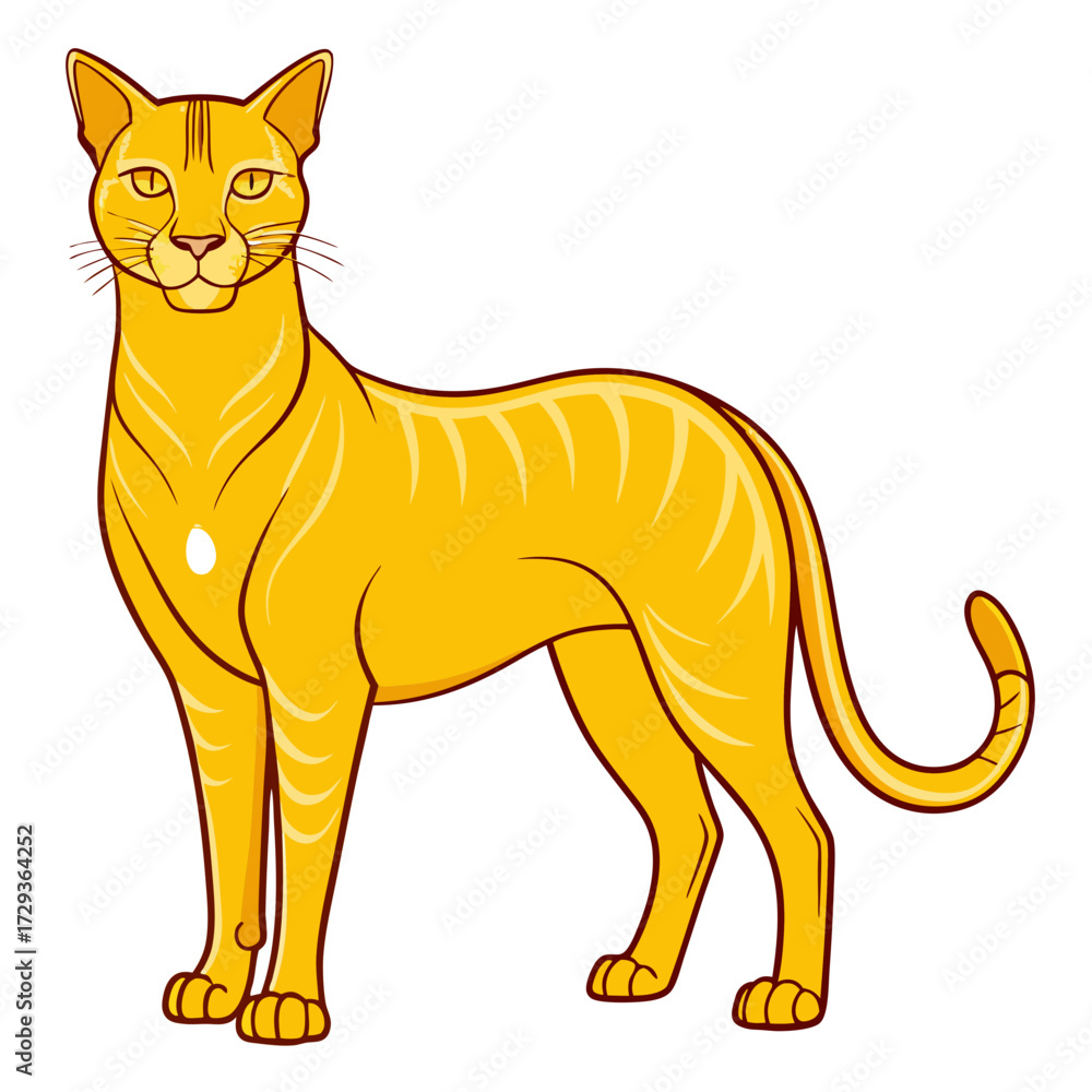 Fototapeta premium Stylized yellow cat illustration standing against a white background