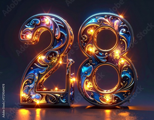 Ornate, illuminated number 