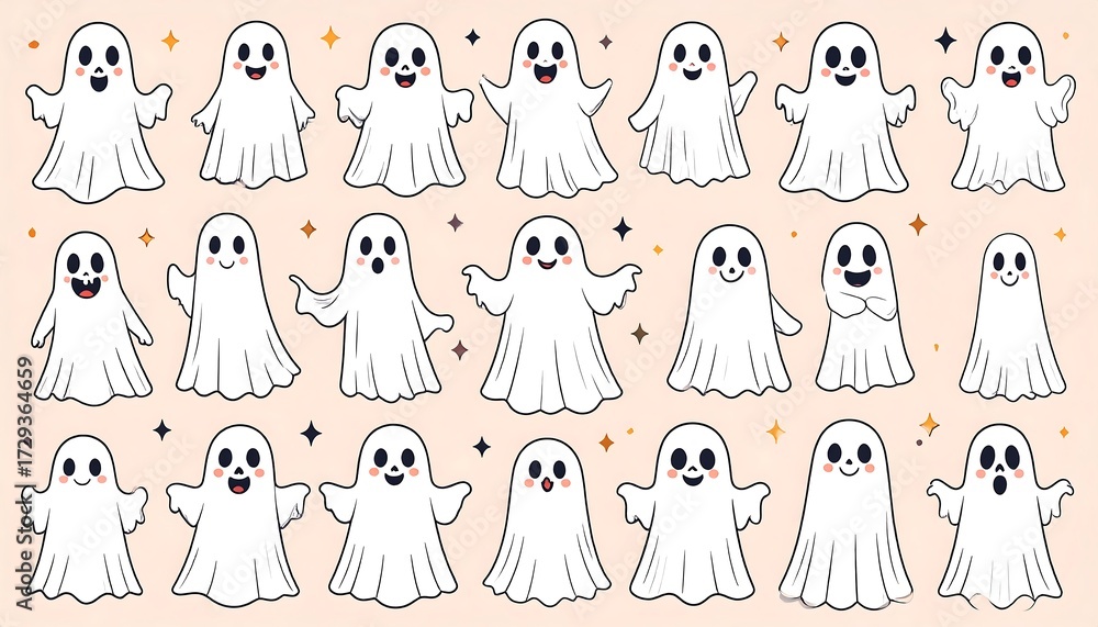 Fototapeta premium Cute cartoon ghosts in various poses (1)