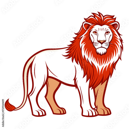 Illustration of a majestic lion with a red mane