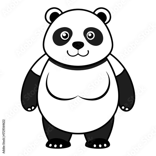 Stylized Cartoon Panda Bear Standing Isolated on White Background