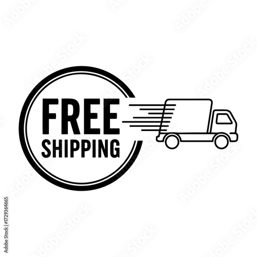 Vector illustration of a free shipping icon with a truck and circle with the words free shipping