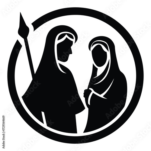 mary and joseph silhouette vector icon