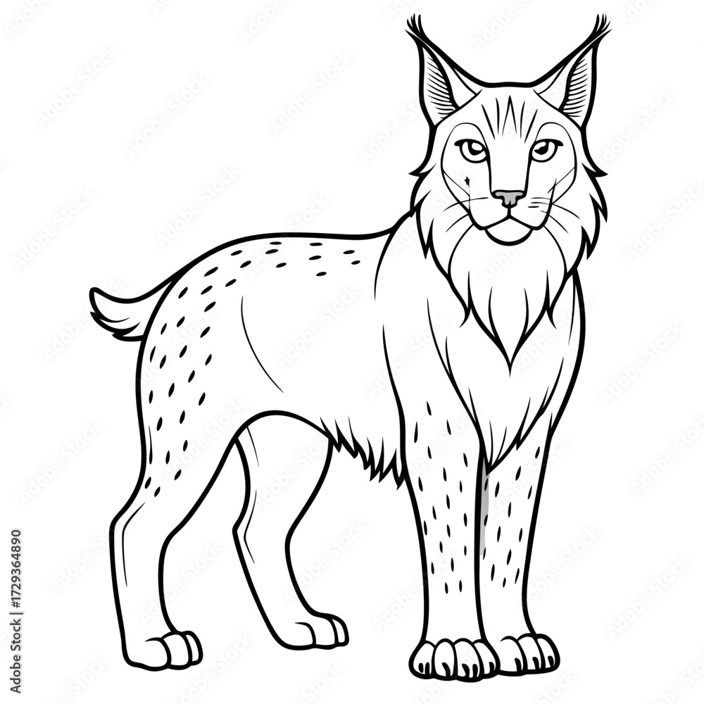 Obraz premium Line art illustration of a standing lynx with spots