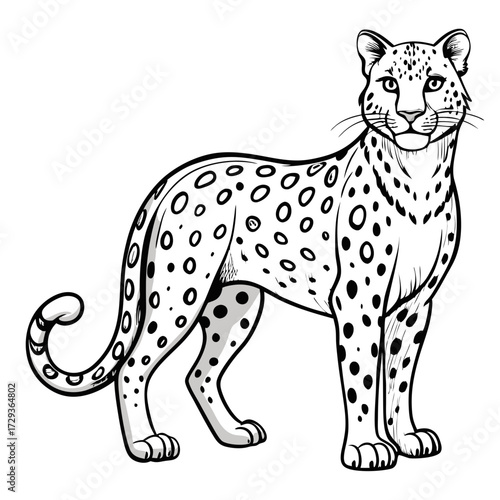 Leopard illustration standing tall with watchful gaze forward graphic