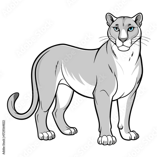 Cartoon cougar illustration with grayscale coloring and bold outlines
