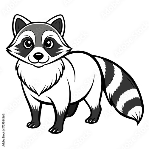 Cute Cartoon Raccoon Character Standing on White Background Image