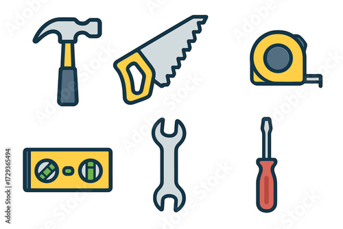 Assortment of essential construction, carpentry, and home repair hand tools for various tasks