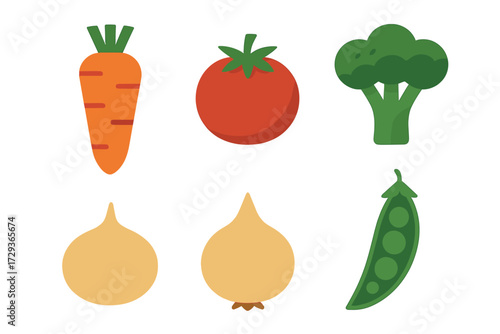 Colorful collection of fresh organic vegetables including carrot tomato broccoli onion and pea pod for healthy eating