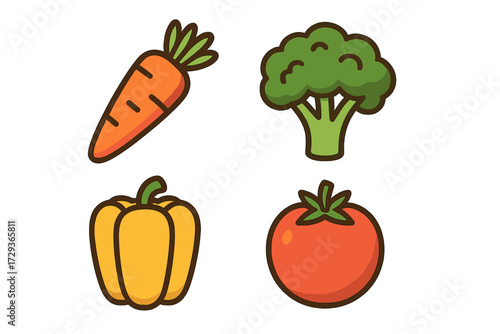Colorful collection of garden fresh produce featuring carrot broccoli bell pepper and tomato for healthy eating