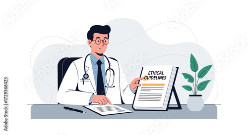 Medical Professional Reviewing Ethical Guidelines For Healthcare Practice and Modern Medicine