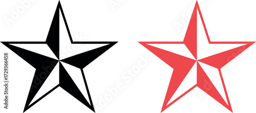 Two contrasting star symbols, one black and one red, against a white background.