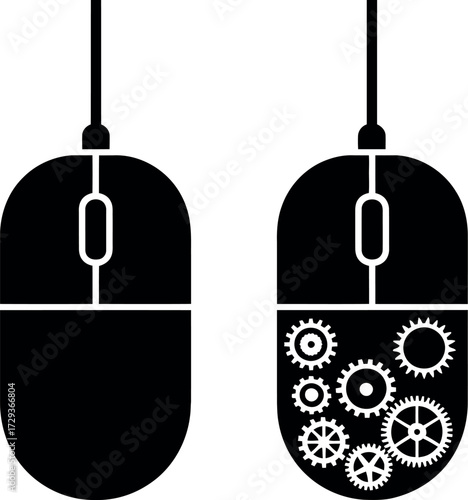 Computer mouse mechanism illustration showing internal gears