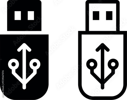 Clean icons representing a USB flash drive and digital data transfer