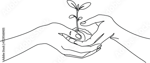 Delicate hands holding emerging sprout symbolizing growth renewal and environmental consciousness